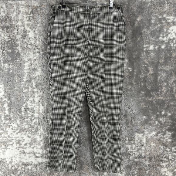 Adrienne Vittadini Size 8 Plaid Flat Front Button Zip Pants Black White Stretch - Picture 1 of 11